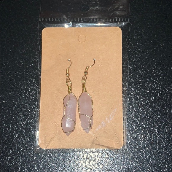 NEW Rose Quartz healing Crystal wire wrap earrings - Picture 4 of 6